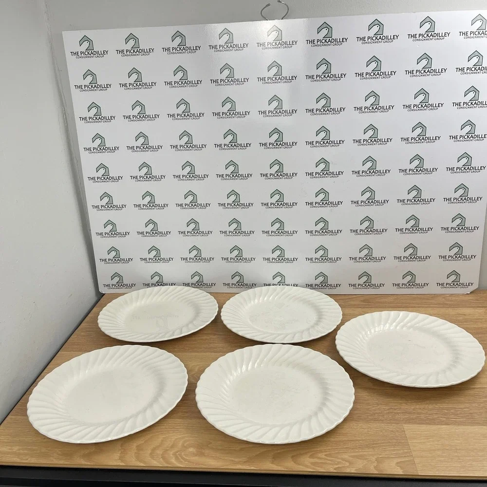 Sheffield Bone White Swirl Rim Dinner Plates Set of 5 Ironstone 10 Inch Vintage